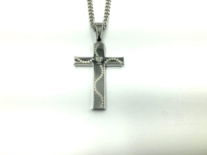 Stainless Stitched Bat Wood Inlay Cross Pendant and Chain (FREE SHIPPING)