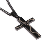 Black Stainless Stitched Bat Wood Inlay Cross Pendant and Chain (FREE SHIPPING)