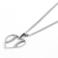 Stainless Baseball Stitched Heart Pendant and Chain