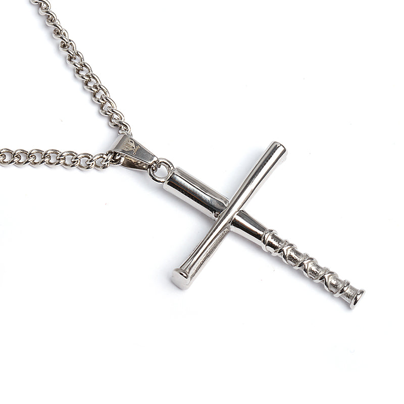 Stainless Stacked Bat Cross Pendant and Chain (FREE SHIPPING)