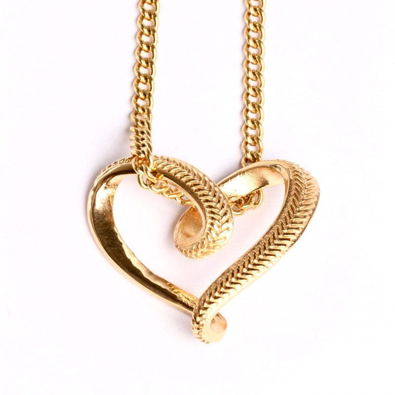 Golden Baseball Stitched Infinity Heart Pendant and Chain (FREE SHIPPING)