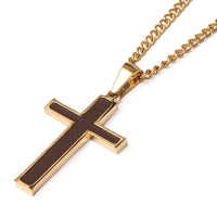 Golden Baseball Glove Leather Inlay Cross and Chain