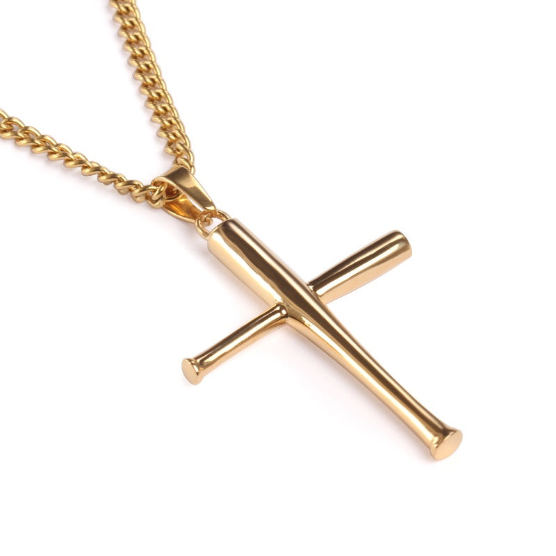Baseball Bat Cross Necklace Gold – Forgiven Jewelry