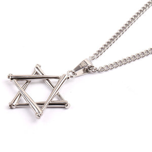 Stainless Star of David Stacked Bat Pendant and Necklace