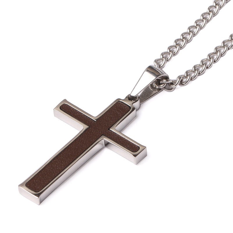 Stainless Baseball Glove Leather Inlay Cross and Chain FREE SHIPPING