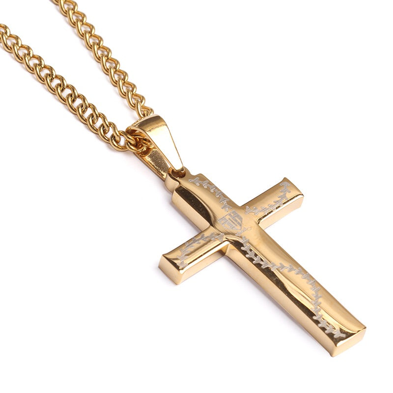 Golden Baseball Glove Leather Inlay Cross and Chain