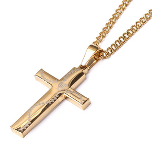 Golden Baseball Glove Leather Inlay Cross and Chain